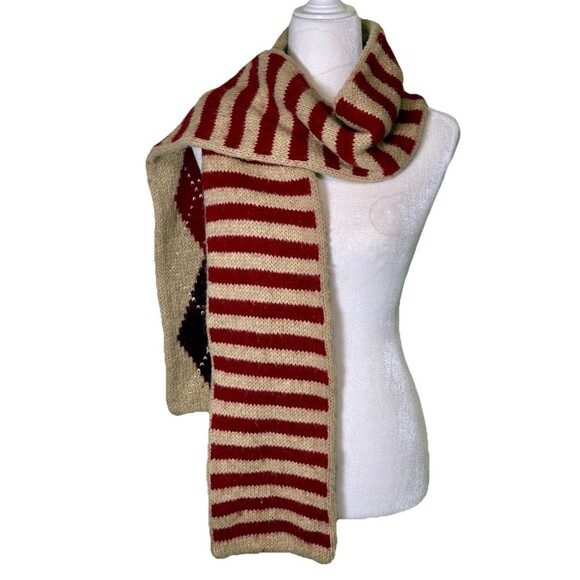 Gap Reversible Argyle Stripe Chunky Knit Scarf Alpaca Wool Blend Preppy Retro - Picture 2 of 6